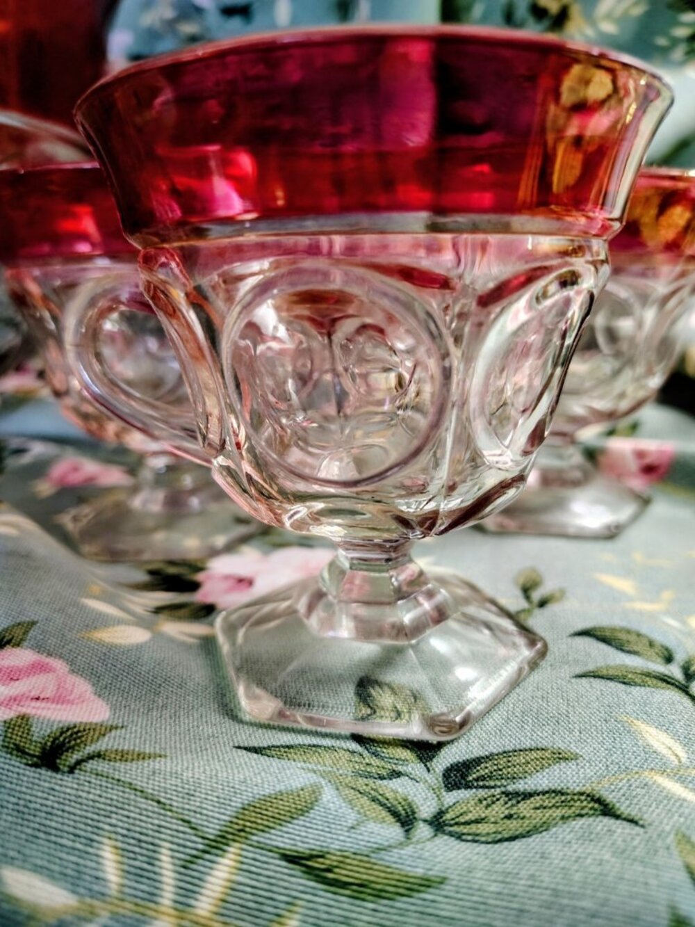 Vintage 1960s Indiana Glass Company Cranberry Red Glass Bowl, 11 Glasses, Set - Picture 15 of 16